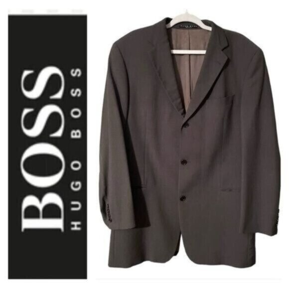 Hugo Boss Wool Stretch Suit Jacket 42L Sports Coat Blazer Grey Formal Career - Picture 1 of 11